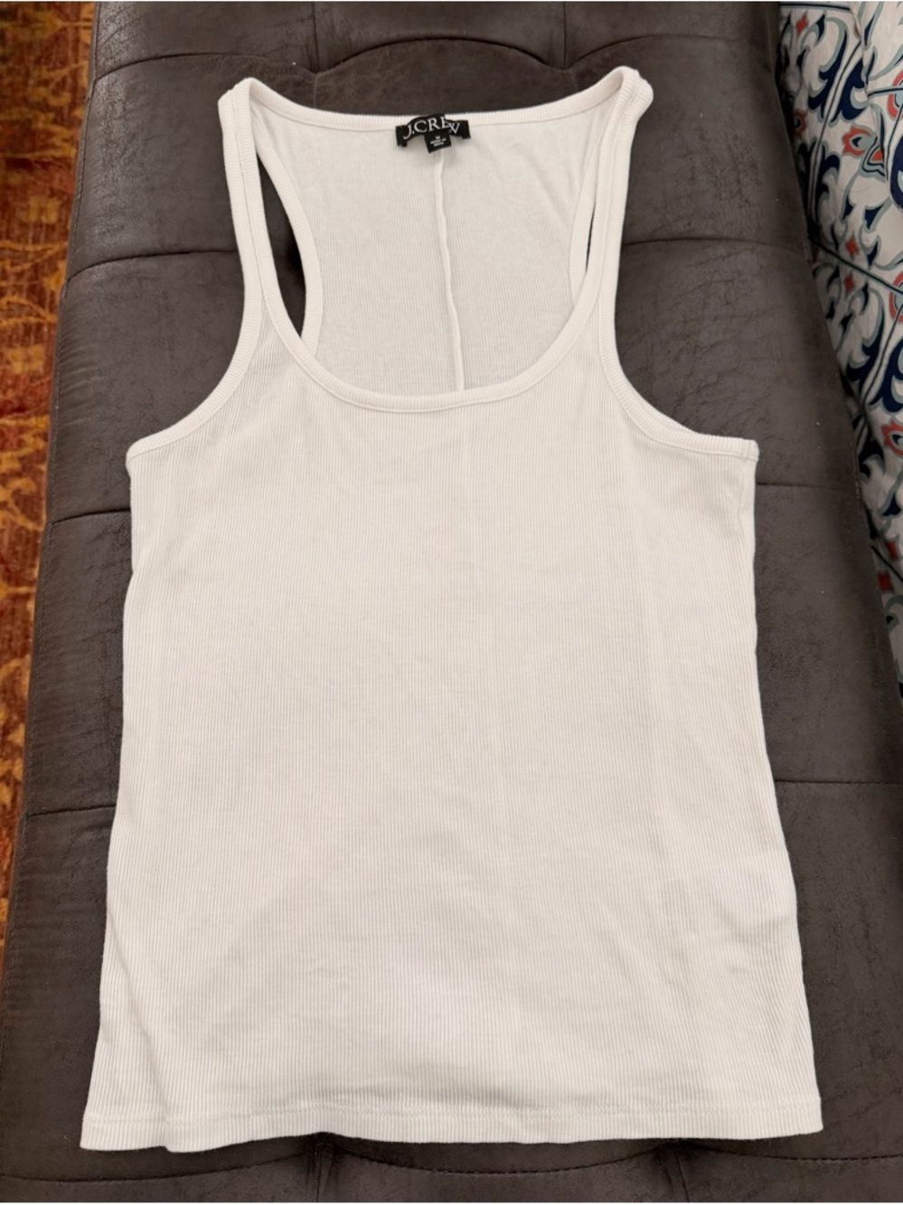 J. Crew White Ribbed Scoop Tank Top